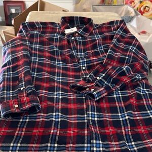 GAP Women's Red and Navy Plaid Button Down Shirt